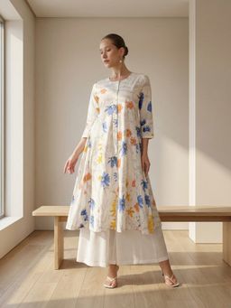 ISHIN - Comfy Off white A Line Kurta with Palazzo