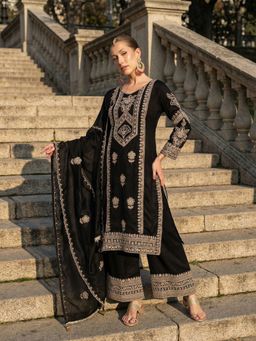 ISHIN - Rich Black Straight Kurta with Pant and Dupatta