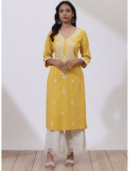 Lakshita - Mustard Phool Collection with Rice Stitch Embroidery Kurta