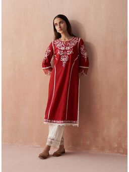 Lakshita - Red Alora Collection Embroidery And Lace Detailing Kurta