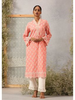 Lakshita - Peach Phool Collection Cotton Kurta