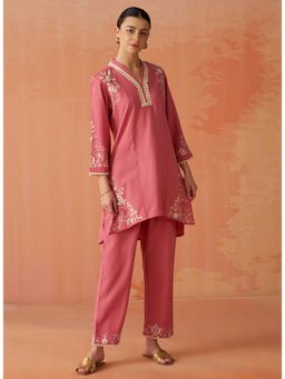 Lakshita - Aira Pink Embroidered Cotton Linen Co-Ord Set