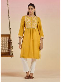 Lakshita - Mustard Embroidered Rayon Kurta for Women