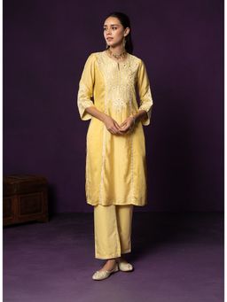 Lakshita - Maheen Yellow Embroidered Chanderi Kurta with Pant and Dupatta