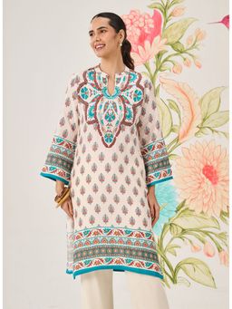Lakshita - Teal Printed Shenton Long Kurti