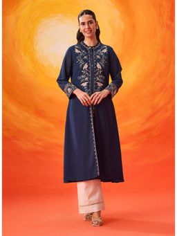 Lakshita - Navy Blue Georgette Embroidered Long Kurta