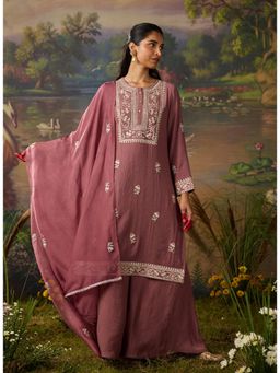 Lakshita - Khanak Mauve Zari Embroidered Kurta with Palazzo and Dupatta