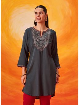 Lakshita - Green Zari Embroidered Short Kurti