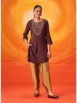 Lakshita - Brown Zari Embroidered Short Kurti