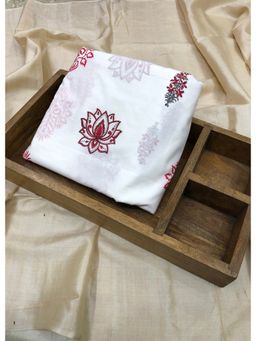 Palash - White Women Floral Hand Block Printed Cotton Unstitched Kurta