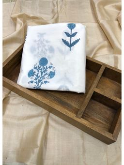 Palash - White Women Floral Printed Cotton Unstitched Kurta