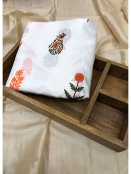 Palash - White Women Floral Printed Cotton Unstitched Kurta