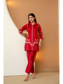 BERRYLICIOUS - Maroon Warli Embroidered Co-Ord Set
