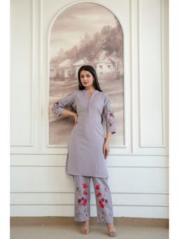 BERRYLICIOUS - Pure Cotton Floral Embroidered Lavender Co-Ord Set