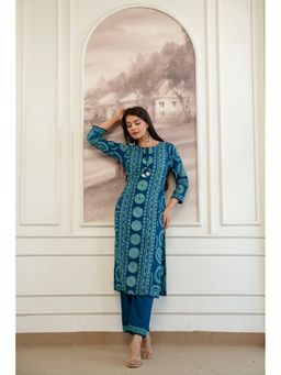 BERRYLICIOUS - Teal Pure Cotton Mirror Embroidered Kurta with Pant