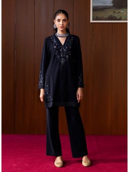 Lakshita - Ahar Navy Blue Embroidered Wool Co-Ord Set