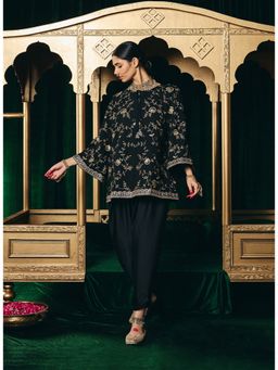 Lakshita - Aziza Black Zari Embroidered Cape-style Top