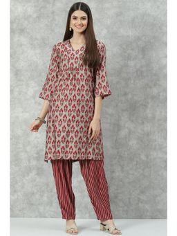 Biba - Maroon Printed Kurta (Set of 2)