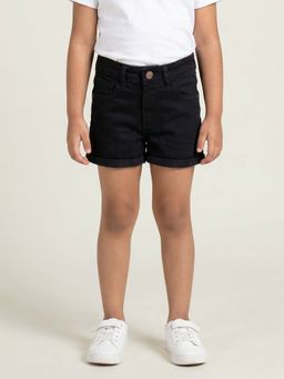 KiddoPanti - Black Girls Solid Rollup Denim Hot Shorts