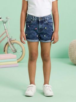 KiddoPanti - Blue Self Design Shorts