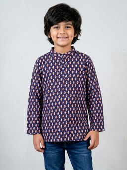 KiddoPanti - Boys Purple Rayon Cotton Printed Short Kurta
