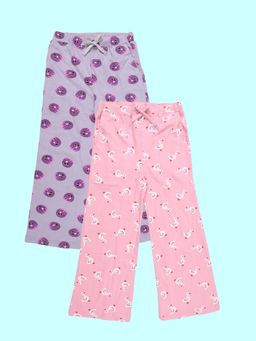 KiddoPanti - Girls Blush Duck and Playful Monster Printed Pyjamas (Pack of 2)