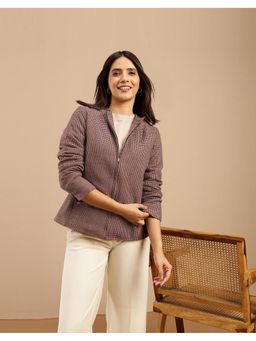Fabindia - Brown Wool Textured Round Neck Bomber Jacket