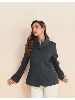 Fabindia - Grey Wool Textured High Neck Bomber Jacket