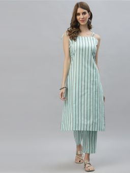 Stylum - Womens Woven Striped Cotton Blend Straight Kurta Pant Set (Set of 2)