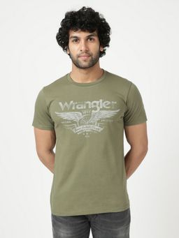 Wrangler - Men Graphic Print Green T-Shirt (Regular)