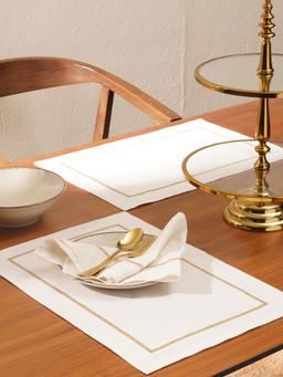 Pure Home + Living - Set of 2 Off White Linen Zari Embroidered Placemats