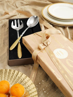 Pure Home + Living - Set of 2 Silver and Gold Stainless Steel Fork and Spoon