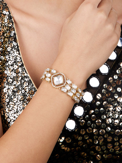 Zaveri Pearls Gold Tone Artificial Stones Austrian Diamonds Ethnic Bracelet-ZPFK17072