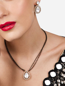 Zaveri Pearls - Gold Tone Austrian Diamond Drop Shape Mangalsutra Earrings Set-ZPFK17076