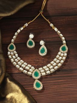 Zaveri Pearls - Green Austrian Diamonds Stones Necklace & Earrings Set-ZPFK17079