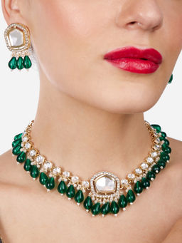 Zaveri Pearls - Green Austrian Diamonds Stones Beads Necklace Earrings Set-ZPFK17081