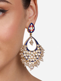 Zaveri Pearls - Blue Red Kundan Dazzling Artificial Beads Dangle Earrings-ZPFK17088