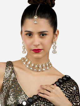 Zaveri Pearls - Gold Tone Austrian Diamonds Necklace Earrings Maangtikka Set-ZPFK17102