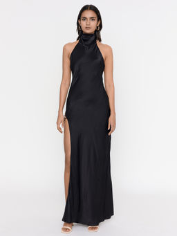 Deme - Stella Black Satin Gown With Rings