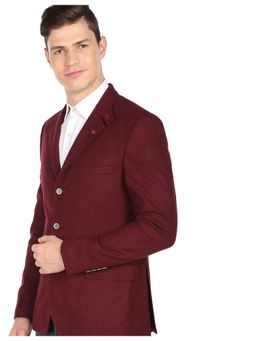 AD By Arvind - Men Maroon Solid Twill Weave Convertible Collar Blazer
