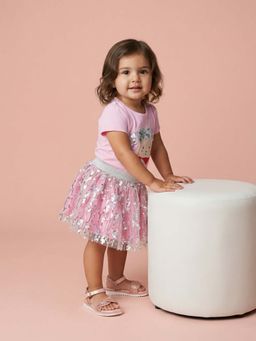 Nautinati - Pink Printed Regular T-shirt and Skirt