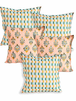 Teal by CHUMBAK - Colourful Stripes Paisley Peacock Cushions Set of 5 (16x16 inches)