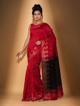 Beatitude - Red Cotton Woven Saree with Unstitched Blouse