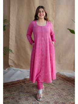 The Indian Ethnic Co. - Pink Narrow Solid Slub Cotton Churidar
