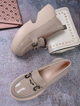Ronnie Grey - Women Nude Solid Chunky Heel Loafers