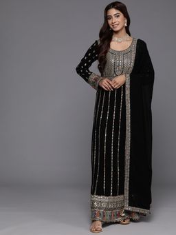 Libas Art - Black Georgette Embellished Kurta with Palazzo and Dupatta (Set of 3)