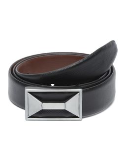 Teakwood - Men Black Textured Genuine Leather Reversible Belt