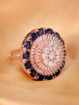 Saraf RS Jewellery - Rose Gold Plated With Blue Ad Studded Handcrafted Adjustable Ring