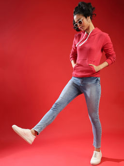 Campus Sutra - Maroon Women Solid Stylish Casual Hooded Sweatshirts