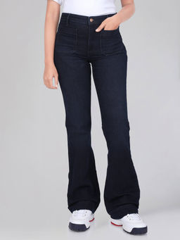 Wrangler - Women Dark Blue Flare Flared Fit High Rise Light Fade Jeans